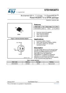 STMicroelectronics STD1NK60T4 MOSFET 1 N-kanaal 30 W TO-252