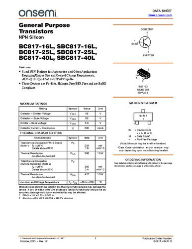 onsemiconductor ON Semiconductor Transistor (BJT) - diskret BC817-40LT1G SOT-23 NPN Tape on Full reel
