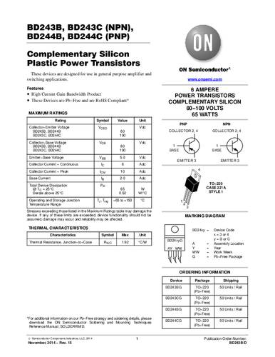 ON Semiconductor Transistor (BJT) - discreet BD243CG TO-220 NPN Tube