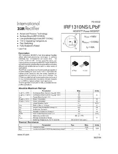 infineontechnologies Infineon Technologies IRF1310NSPBF-GURT MOSFET 1 N-Kanal 160W D2PAK
