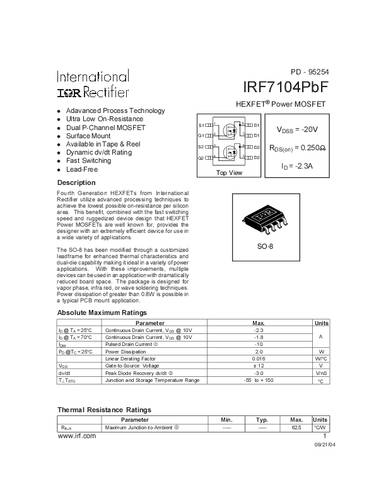infineontechnologies Infineon Technologies IRF7104PBF-GURT MOSFET 2 P-Kanal 2.0W SO-8