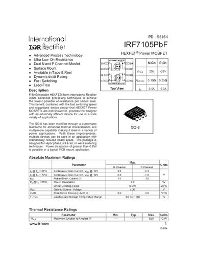 infineontechnologies Infineon Technologies IRF7105PBF-GURT MOSFET 2 N-Kanal, P-Kanal 2.0W SO-8