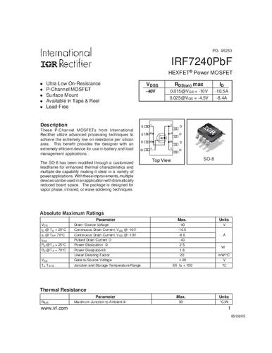 infineontechnologies Infineon Technologies IRF7240PBF-GURT MOSFET 1 P-Kanal 2.5W SO-8