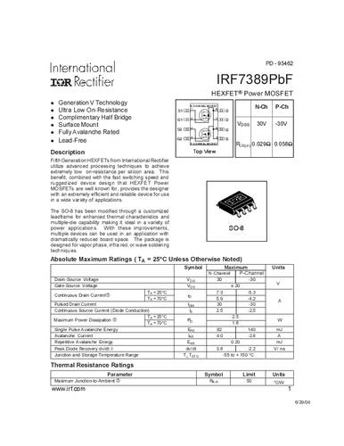 infineontechnologies Infineon Technologies IRF7389PBF-GURT MOSFET 2 N-Kanal, P-Kanal 2.5W SO-8