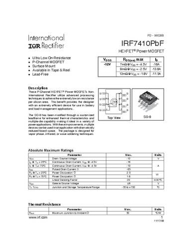 infineontechnologies Infineon Technologies IRF7410PBF-GURT MOSFET 1 P-Kanal 2.5W SO-8