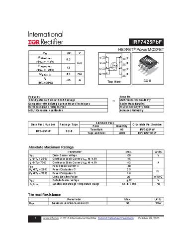 infineontechnologies Infineon Technologies IRF7425PBF-GURT MOSFET 1 P-Kanal 2.5W SO-8