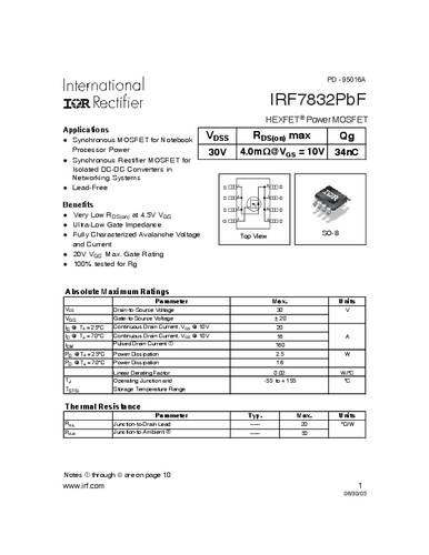 infineontechnologies Infineon Technologies IRF7832PBF-GURT MOSFET 1 N-Kanal 2.5W SO-8
