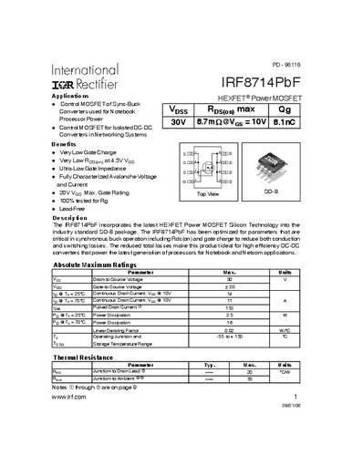 infineontechnologies Infineon Technologies IRF8714PBF-GURT MOSFET 1 N-Kanal 2.5W SO-8