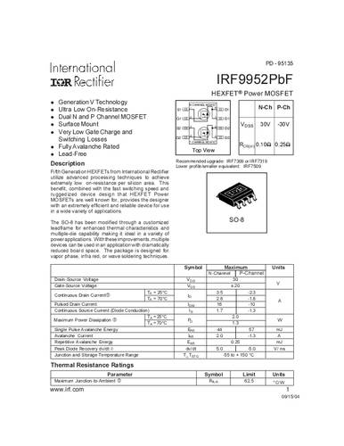 infineontechnologies Infineon Technologies IRF9952PBF-GURT MOSFET 2 N-Kanal, P-Kanal 2.0W SO-8