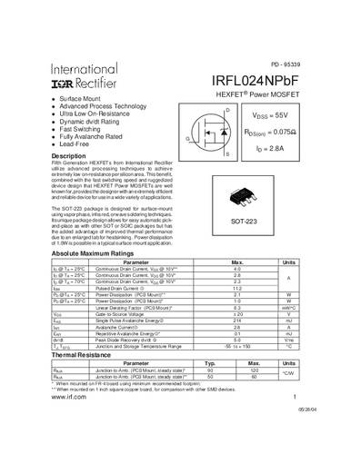 infineontechnologies Infineon Technologies IRFL024NPBF-GURT MOSFET 1 N-Kanal 2.1W SOT-223