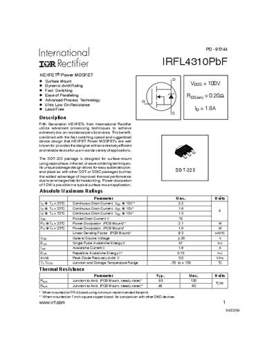 infineontechnologies Infineon Technologies IRFL4310PBF-GURT MOSFET 1 N-Kanal 2.1W SOT-223