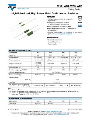 Vishay WK202070A4701J2200 Metallschicht-Widerstand 4.7kΩ axial bedrahtet 1W 5% Tape