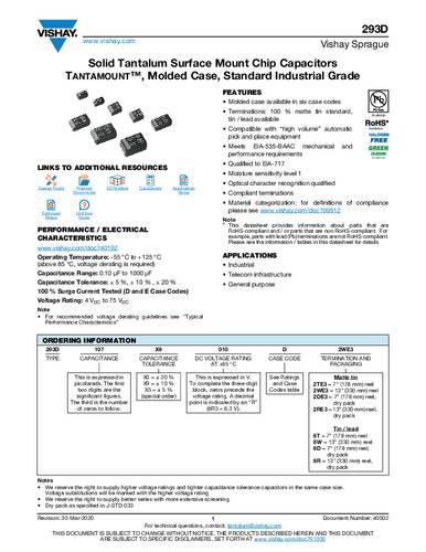 Vishay 293D156X9025D2TE3 Tantal-Kondensator SMD 15 µF 25 V/DC 0.1% (L x B x H) 7.3 x 4.3 x 2.8mm