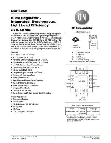 onsemiconductor ON Semiconductor NCP5252MNTXG Spannungsregler - DC/DC-Schaltregler QFN-16 Positiv Einstellbar 0.20A