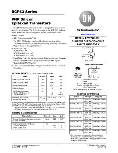 ON Semiconductor Transistor (BJT) - discreet BCP53-10T1G SOT-223 PNP Tape on Full reel