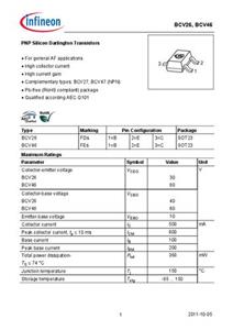 infineontechnologies Infineon Technologies Transistor (BJT) - diskret BCV26E6327HTSA1 SOT-23 PNP Tape on Full reel