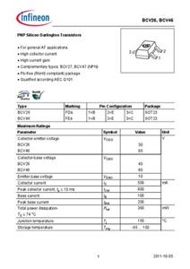 infineontechnologies Infineon Technologies Transistor (BJT) - diskret BCV26E6327HTSA1 SOT-23 PNP Tape on Full reel