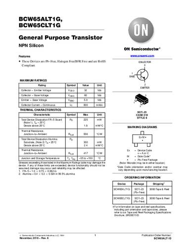 onsemiconductor ON Semiconductor Transistor (BJT) - diskret BCW65CLT1G SOT-23 NPN Tape on Full reel