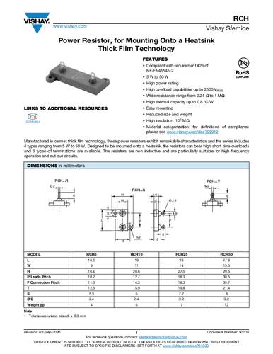 Vishay RCH50S10001JS06 Leistungs-Widerstand 10kΩ Schraubanschluss 50W 5% 1 St. Bulk