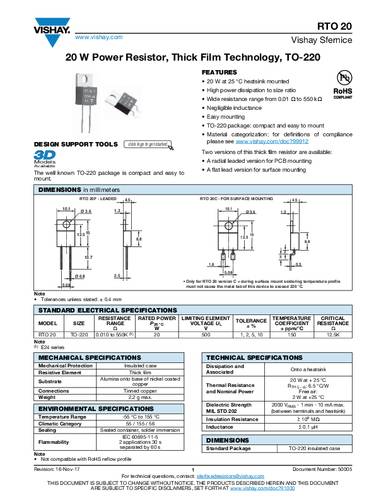 Vishay RTO020F10000JTE3 Leistungs-Widerstand 1kΩ THT TO-220 20W 5% Tube