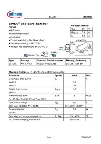 infineontechnologies Infineon Technologies BSP295 MOSFET 1 N-Kanal 1.8W SOT-223