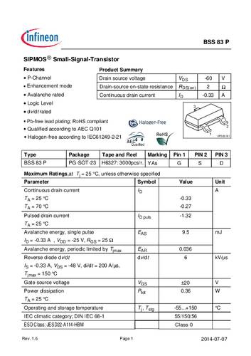 infineontechnologies Infineon Technologies BSS83P MOSFET 1 P-Kanal 0.36W SOT-23