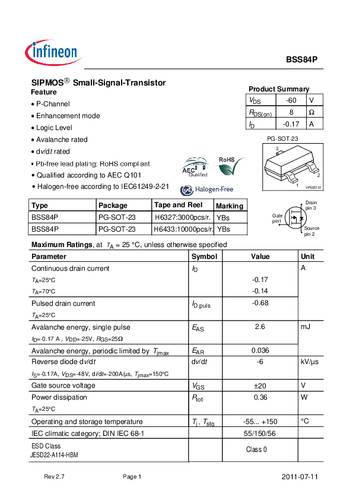 infineontechnologies Infineon Technologies BSS84P MOSFET 1 P-Kanal 0.36W SOT-23