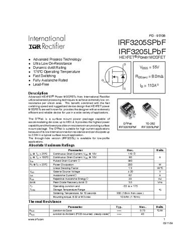 infineontechnologies Infineon Technologies IRF3205SPBF-GURT MOSFET 1 N-Kanal 200W D2PAK