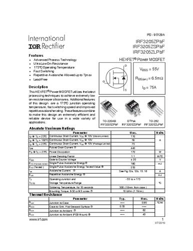 infineontechnologies Infineon Technologies IRF3205ZSPBF-GURT MOSFET 1 N-Kanal 170W D2PAK