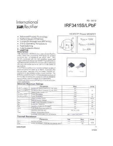 infineontechnologies Infineon Technologies IRF3415SPBF-GURT MOSFET 1 N-Kanal 200W D2PAK