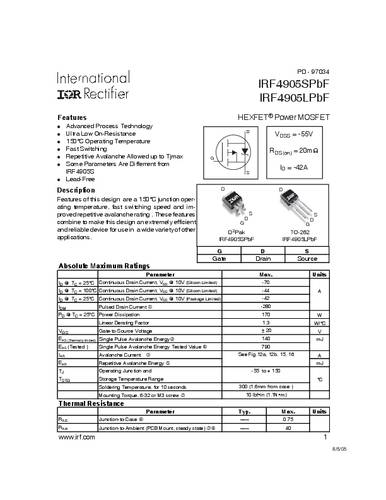 infineontechnologies Infineon Technologies IRF4905SPBF-GURT MOSFET 1 P-Kanal 170W D2PAK