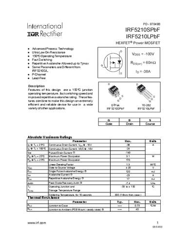 infineontechnologies Infineon Technologies IRF5210SPBF-GURT MOSFET 1 P-Kanal 170W D2PAK