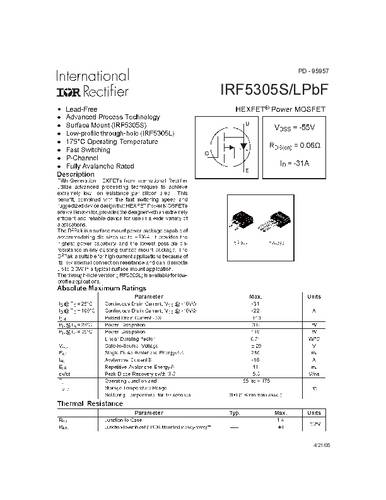 infineontechnologies Infineon Technologies IRF5305SPBF-GURT MOSFET 1 P-Kanal 110W D2PAK