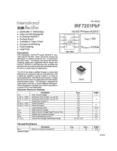 infineontechnologies Infineon Technologies IRF7201PBF-GURT MOSFET 1 N-Kanal 2.5W SO-8