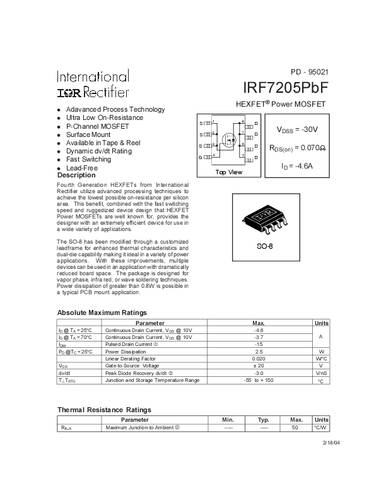 infineontechnologies Infineon Technologies IRF7205PBF-GURT MOSFET 1 P-Kanal 2.5W SO-8