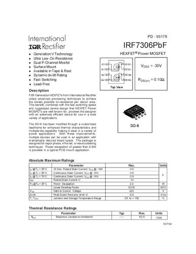 infineontechnologies Infineon Technologies IRF7306PBF-GURT MOSFET 2 P-Kanal 2.0W SO-8