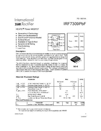 infineontechnologies Infineon Technologies IRF7309PBF-GURT MOSFET 2 N-Kanal, P-Kanal 1.4W SO-8