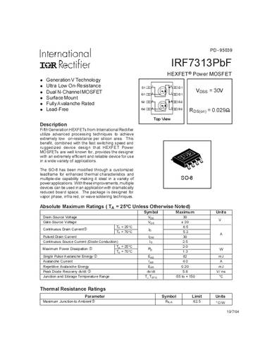 infineontechnologies Infineon Technologies IRF7313PBF-GURT MOSFET 2 N-Kanal 2.0W SO-8