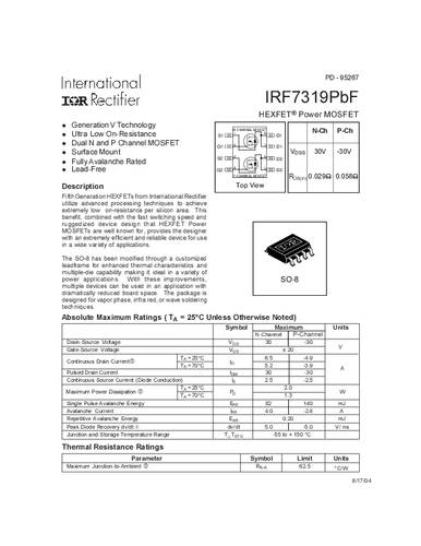 infineontechnologies Infineon Technologies IRF7319PBF-GURT MOSFET 2 N-Kanal, P-Kanal 2.0W SO-8