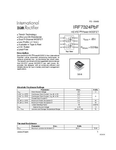 infineontechnologies Infineon Technologies IRF7324PBF-GURT MOSFET 2 P-Kanal 2.0W SO-8