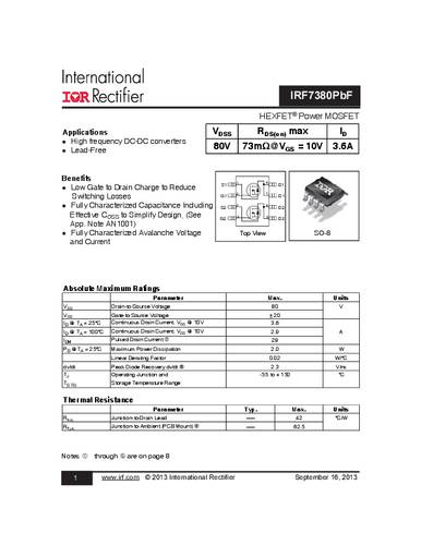 infineontechnologies Infineon Technologies IRF7380PBF-GURT MOSFET 2 N-Kanal 2.0W SO-8