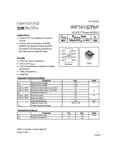 infineontechnologies Infineon Technologies IRF7413ZPBF-GURT MOSFET 1 N-Kanal 2.5W SO-8