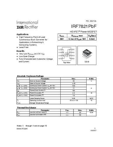 infineontechnologies Infineon Technologies IRF7821PBF-GURT MOSFET 1 N-Kanal 2.5W SO-8