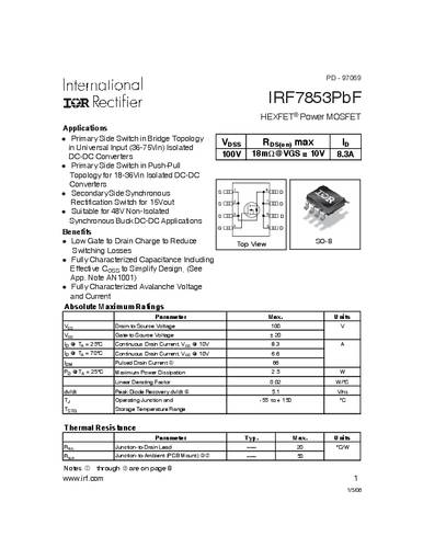 infineontechnologies Infineon Technologies IRF7853PBF-GURT MOSFET 1 N-Kanal 2.5W SO-8