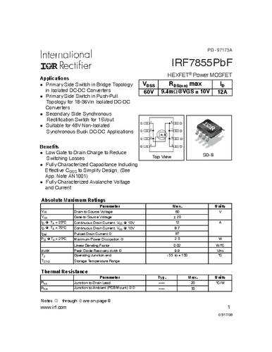 infineontechnologies Infineon Technologies IRF7855PBF-GURT MOSFET 1 N-Kanal 2.5W SO-8