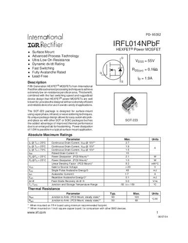 infineontechnologies Infineon Technologies IRFL014NPBF-GURT MOSFET 1 N-Kanal 2.1W SOT-223