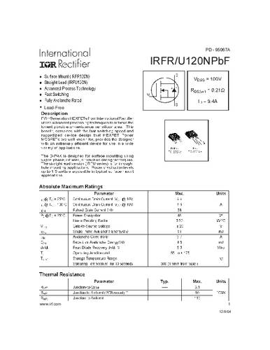 infineontechnologies Infineon Technologies IRFR120NPBF-GURT MOSFET 1 N-Kanal 48W TO-252AA