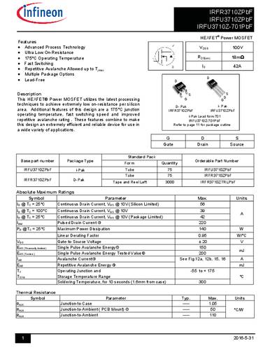 infineontechnologies Infineon Technologies IRFR3710ZPBF-GURT MOSFET 1 N-Kanal 140W TO-252AA