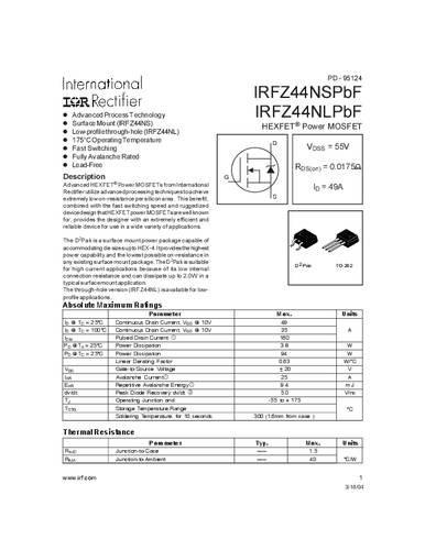 infineontechnologies Infineon Technologies IRFZ44NSPBF-GURT MOSFET 1 N-Kanal 94W D2PAK
