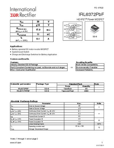 infineontechnologies Infineon Technologies IRL6372PBF-GURT MOSFET 2 N-Kanal 2.0W SO-8